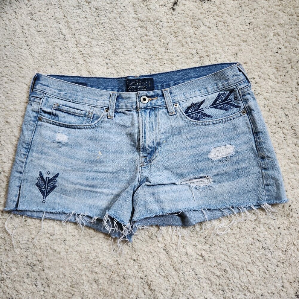Lucky Brand The Cut Off Distressed Embroidered Shorts Size 10 / 30